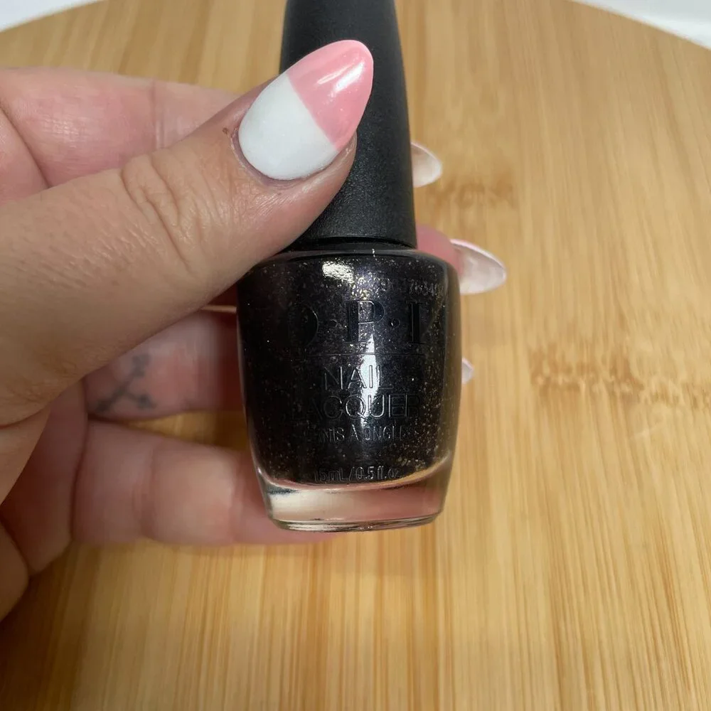 OPI Nail Polish Lacquer Top the Package with a Beau HRJ11 Black Gold Glitter